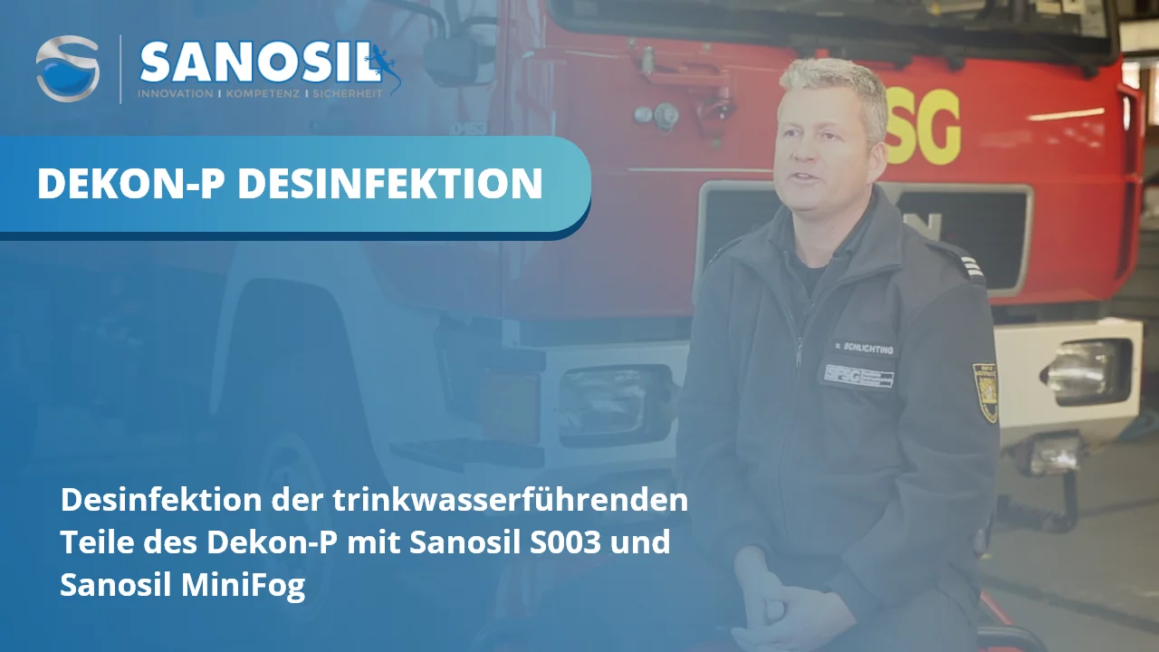 Video-Thumbnail: Desinfektion der trinkwasserführenden Teile des Dekon-P mit Sanosil S003 und Sanosil MiniFog