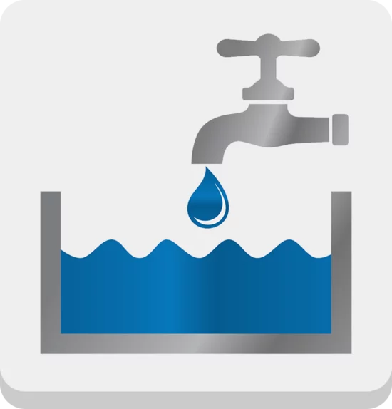 2D-Abbildung eines Wasserhahns, der in ein Wasserbecken tropft