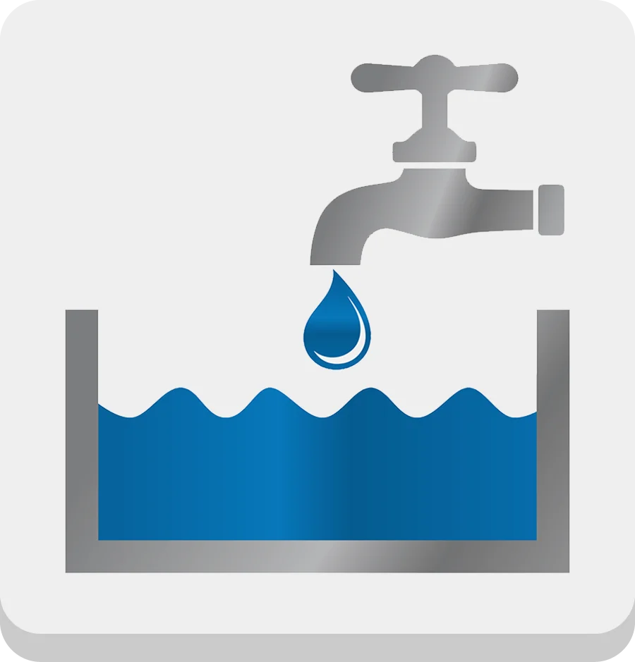 2D-Abbildung eines Wasserhahns, der in ein Wasserbecken tropft