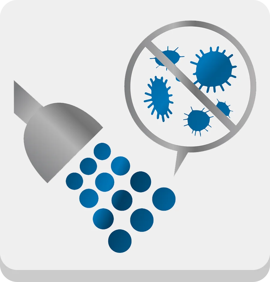 2D-Abbildung eines laufenden Duschkopfes mit bakterienfreiem Wasser