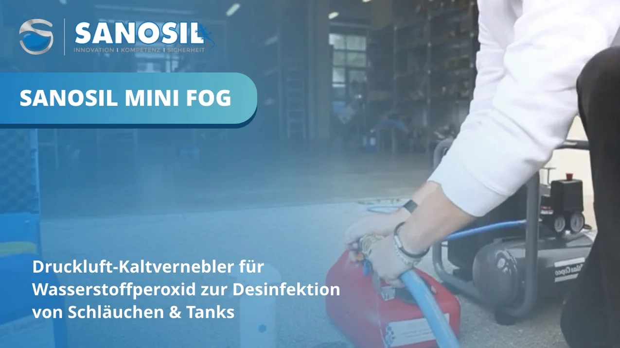 Video-Thumbnail: Druckluft-Kaltvernebler für Wasserstoffperoxid zur Desinfektion von Schläuchen & Tanks